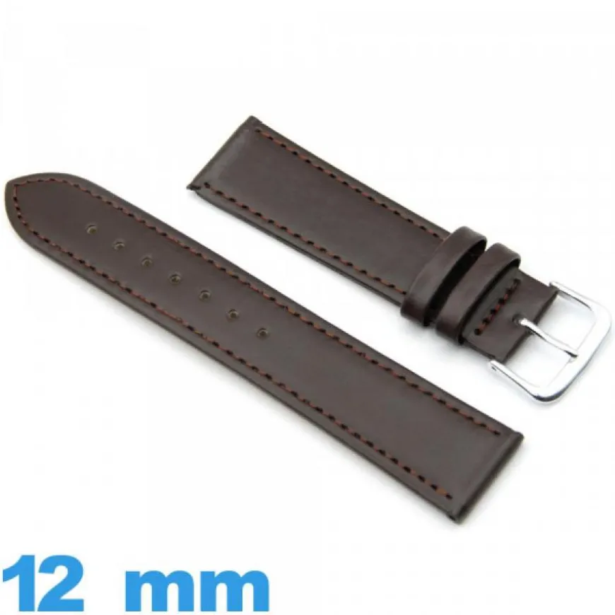 Bracelet 12 mm Marron foncé de montre Cuir Synthétique Vegan