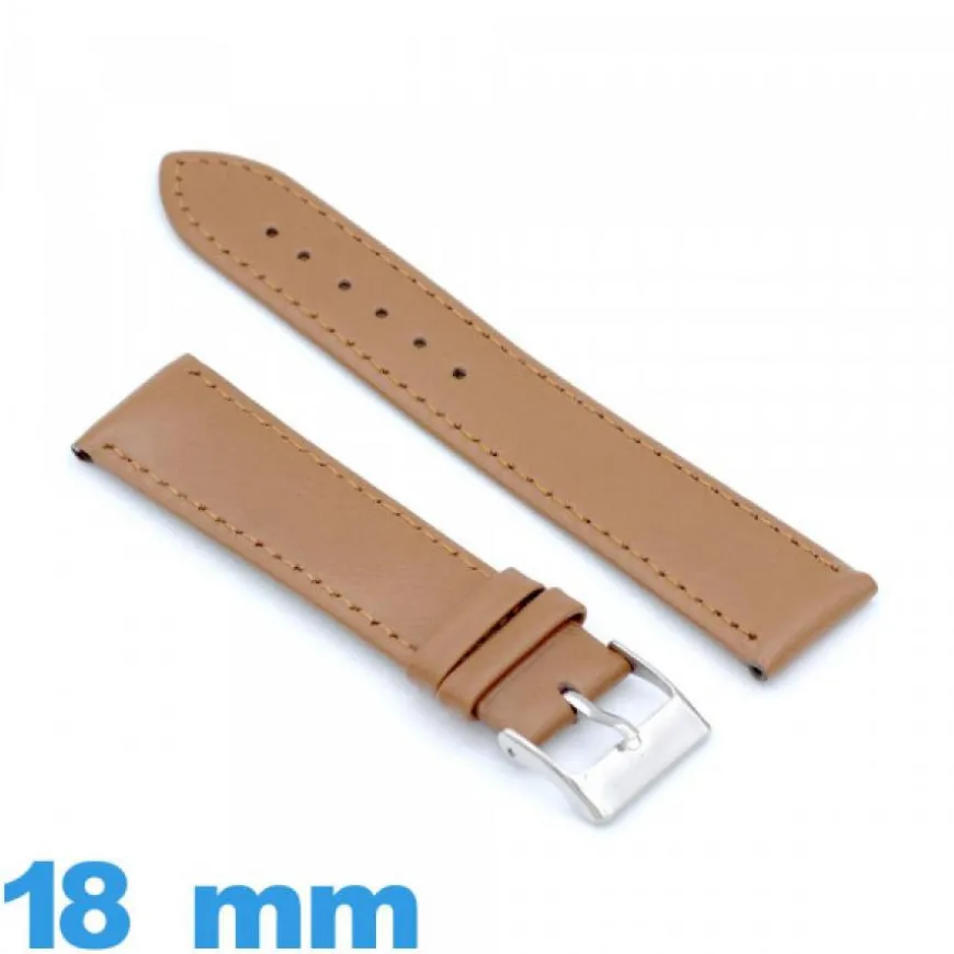Bracelet 18 mm marron pour montre Cuir véritable de veau lisse