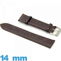 Bracelet 14 mm montre brun foncé cuir Plat Alligator