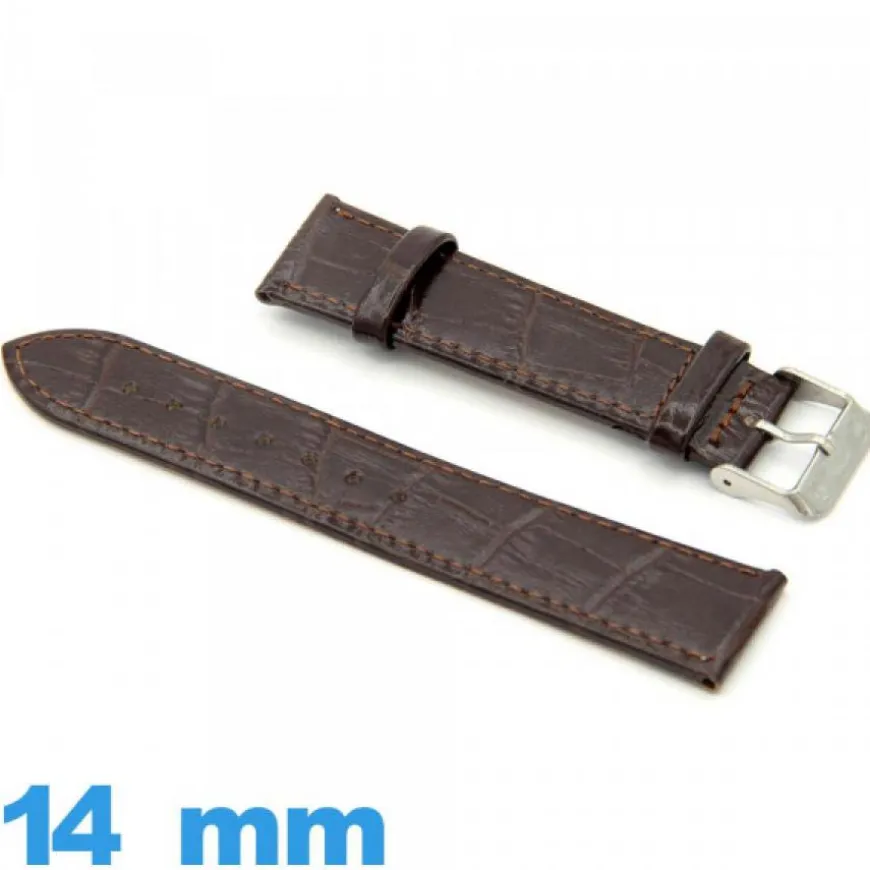 Bracelet 14 mm montre brun foncé cuir Plat Alligator