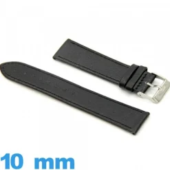 Bracelet 10 mm montre Noir cuir véritable Plat Lisse