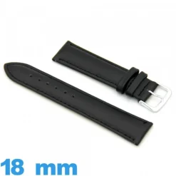 Bracelet 18 mm montre noir Cuir véritable de veau lisse