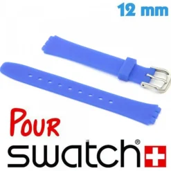 Bracelet 12 mm montre pour Swatch Bleu Silicone lisse