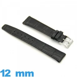 Bracelet 12mm Noir de montre plat Vrai cuir Texturé Alligator