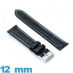 Bracelet 12 mm noir pour montre Cuir de veau véritable de luxe à motif d'écailles