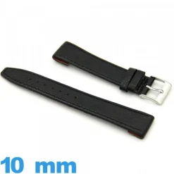 Bracelet 10 mm Noir pour montre Rembourré Vrai cuir Grain Buffle