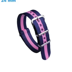 Bracelet 24 mm Nylon Bleu et Rose de montre