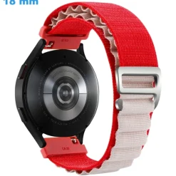 Bracelet 18 mm Nylon de montre Rouge et Blanc fermoir Sangle