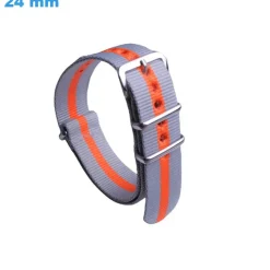 Bracelet 24 mm Nylon montre Gris et Orange fermoir Ardillon