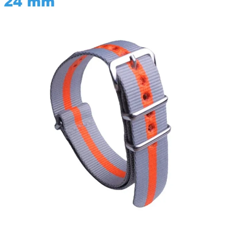 Bracelet 24 mm Nylon montre Gris et Orange fermoir Ardillon