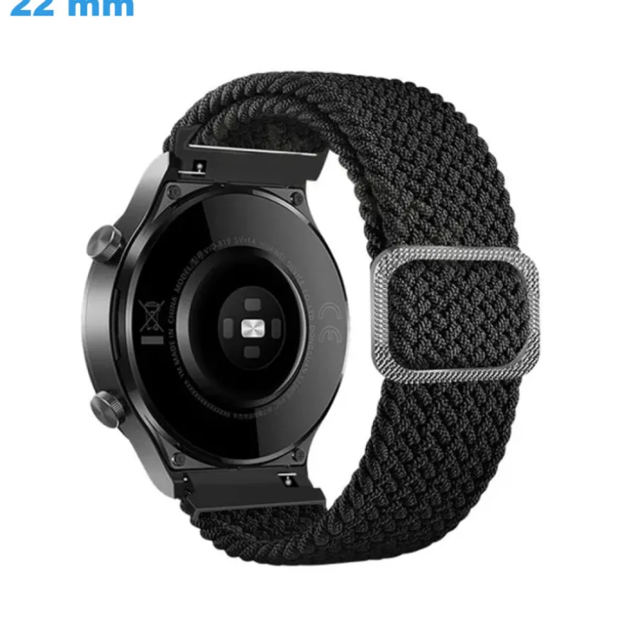 Bracelet 22 mm Nylon Noir de montre boucle Sangle