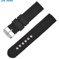 Bracelet 24 mm Nylon pour montre Noir boucle Ardillon