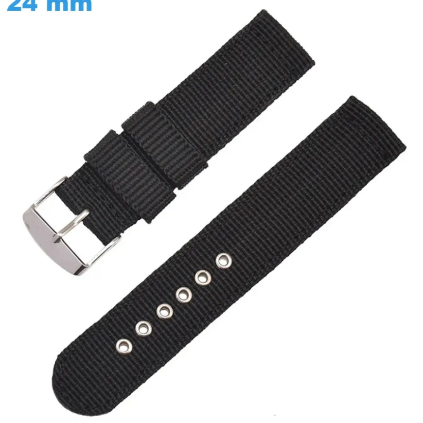Bracelet 24 mm Nylon pour montre Noir boucle Ardillon