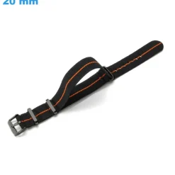Bracelet 20 mm Nylon pour montre Noir fermoir Ardillon