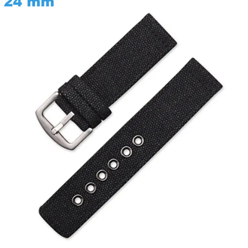Bracelet 24 mm Nylon pour montre Noir Ardillon