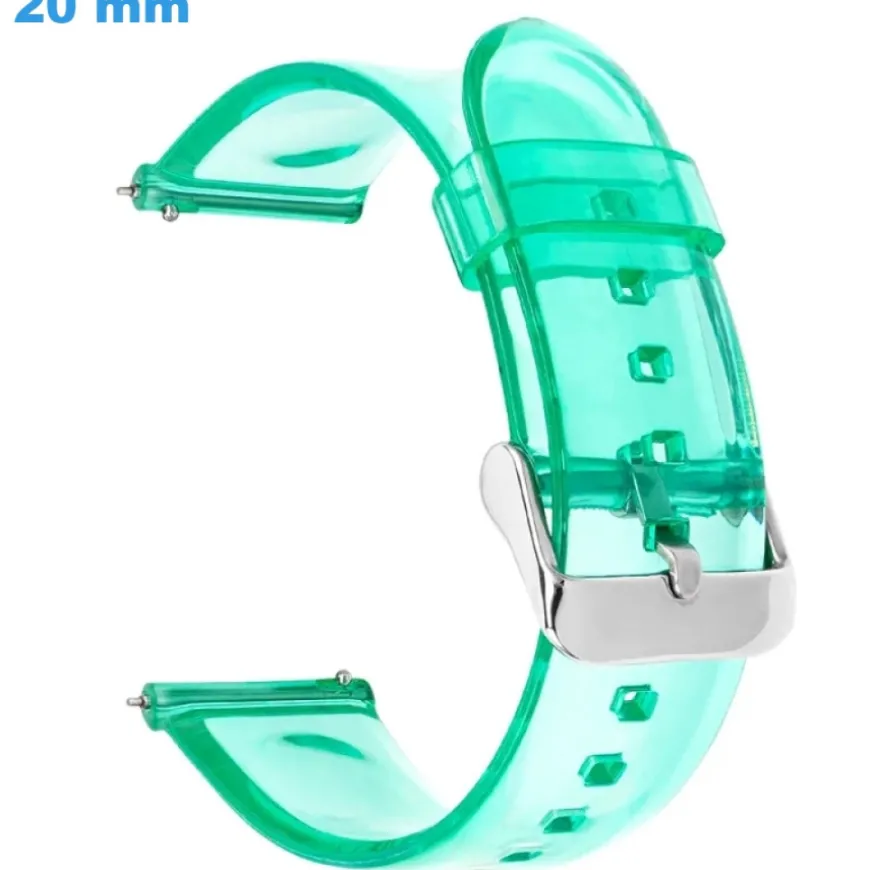 Bracelet 20 mm Plastique Transparent et Vert pour montre