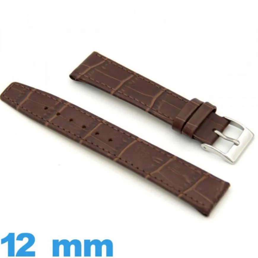Bracelet 12 mm pour montre Marron Cuir Texturé Alligator