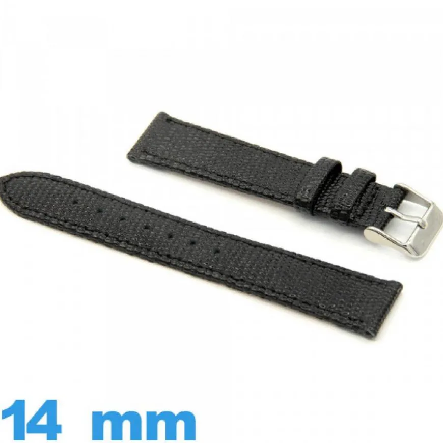 Bracelet 14mm pour montre Noir cuir Plat Lézard