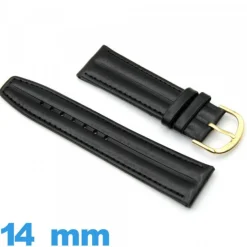 Bracelet 14mm pour montre Noir Cuir Synthétique  lisse