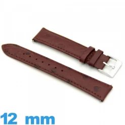 Bracelet 12 mm Rouge Bordeaux de montre Rembourré Vrai cuir Cuir autruche