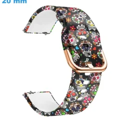 Bracelet 20 mm Silicone de montre Noir et Motif fermoir Ardillon