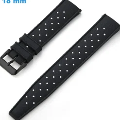 Bracelet 18 mm Silicone de montre Noir fermoir Ardillon