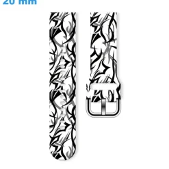 Bracelet 20 mm Silicone montre Blanc et Motif boucle Ardillon