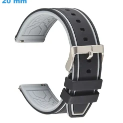 Bracelet 20 mm Silicone Noir et Gris montre