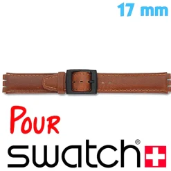 Bracelet Montre compatible Swatch Cuir Marron 17 mm