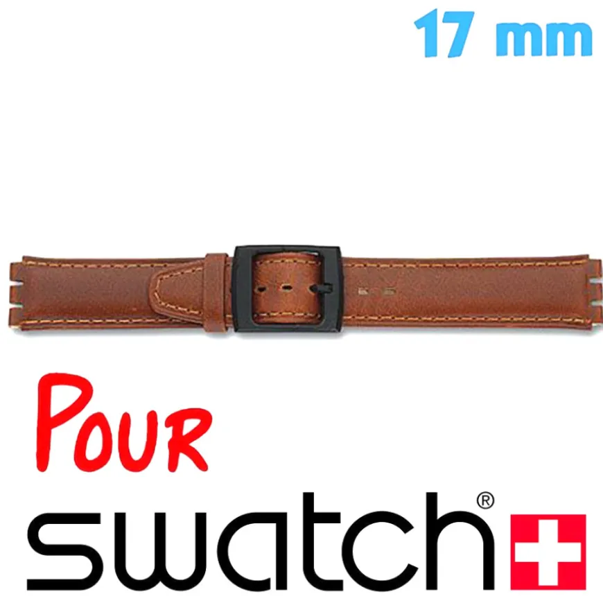 Bracelet Montre compatible Swatch Cuir Marron 17 mm