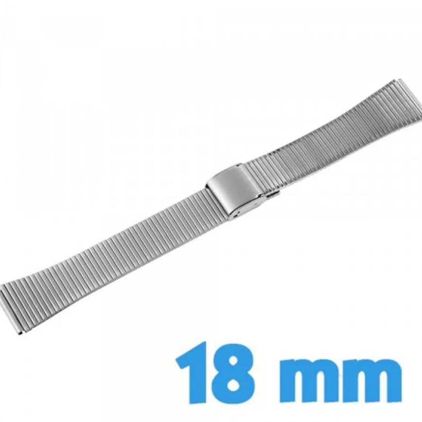 Bracelet Montre Extensible Argenté 18 mm Acier Inoxydable
