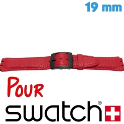 Bracelet montre 19 mm Cuir Véritable Rouge Swatch
