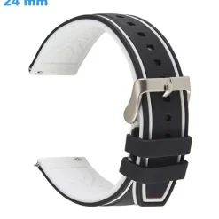 Bracelet montre 24 mm Silicone boucle Ardillon Noir et Blanc