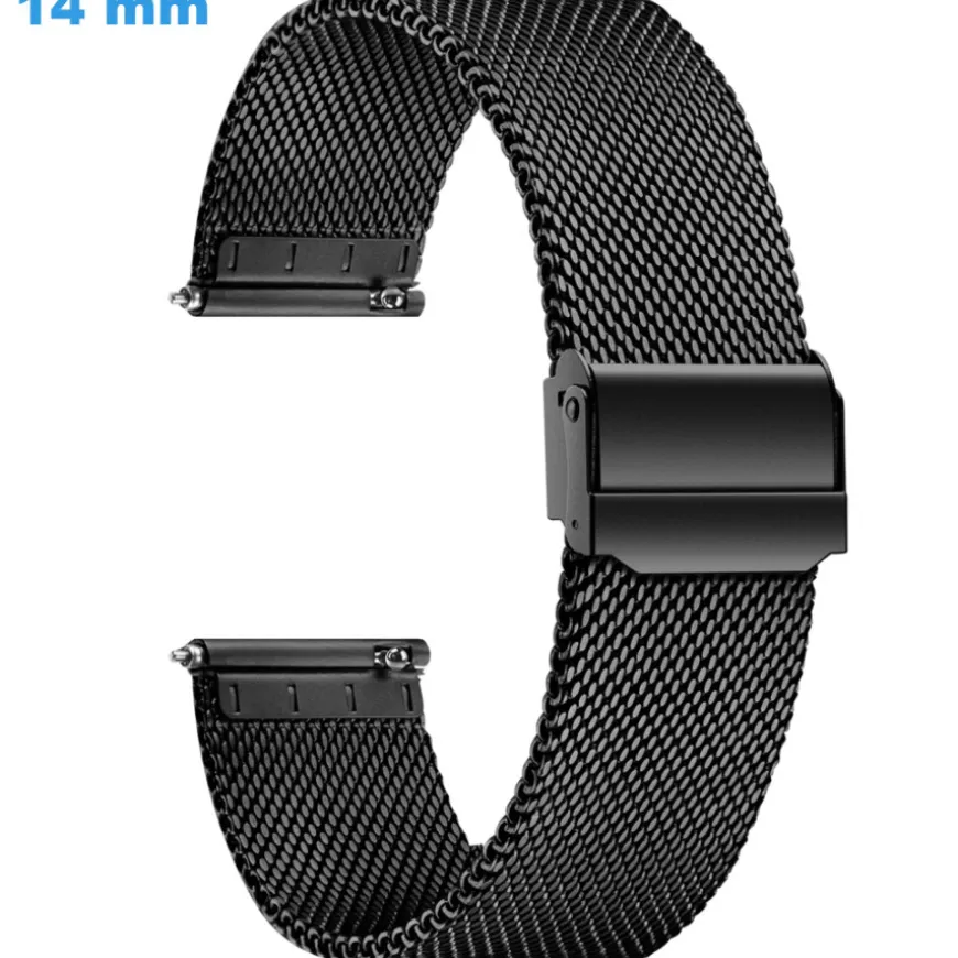 Bracelet montre Noir 14 mm Acier Inoxydable Coulissant