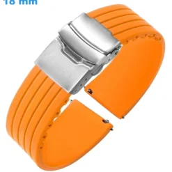 Bracelet montre Orange 18 mm Caoutchouc Déployant