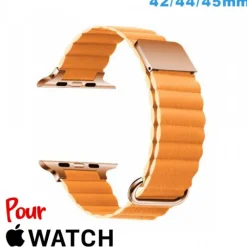 Bracelet montre pour Apple Watch 42 mm Jaune Cuir Micro Fibre