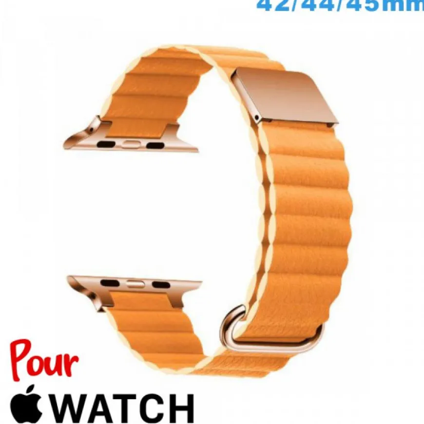 Bracelet montre pour Apple Watch 42 mm Jaune Cuir Micro Fibre