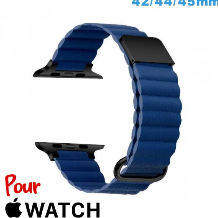 Bracelet montre pour Apple Watch Noir Cuir 42 mm