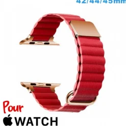 Bracelet montre pour Apple Watch Rouge Cuir Micro Fibre