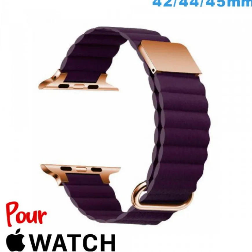 Bracelet montre pour Apple Watch Violet Cuir Micro Fibre 42mm