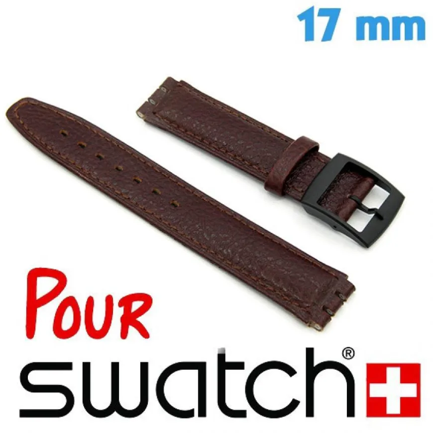 Bracelet montre Swatch cuir 17 mm brun