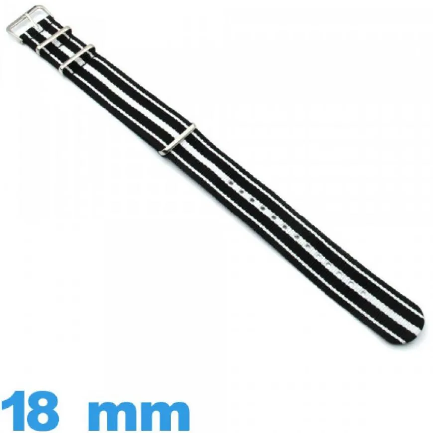 Bracelet Nato Nylon Noir et Blanc 18mm pour montre