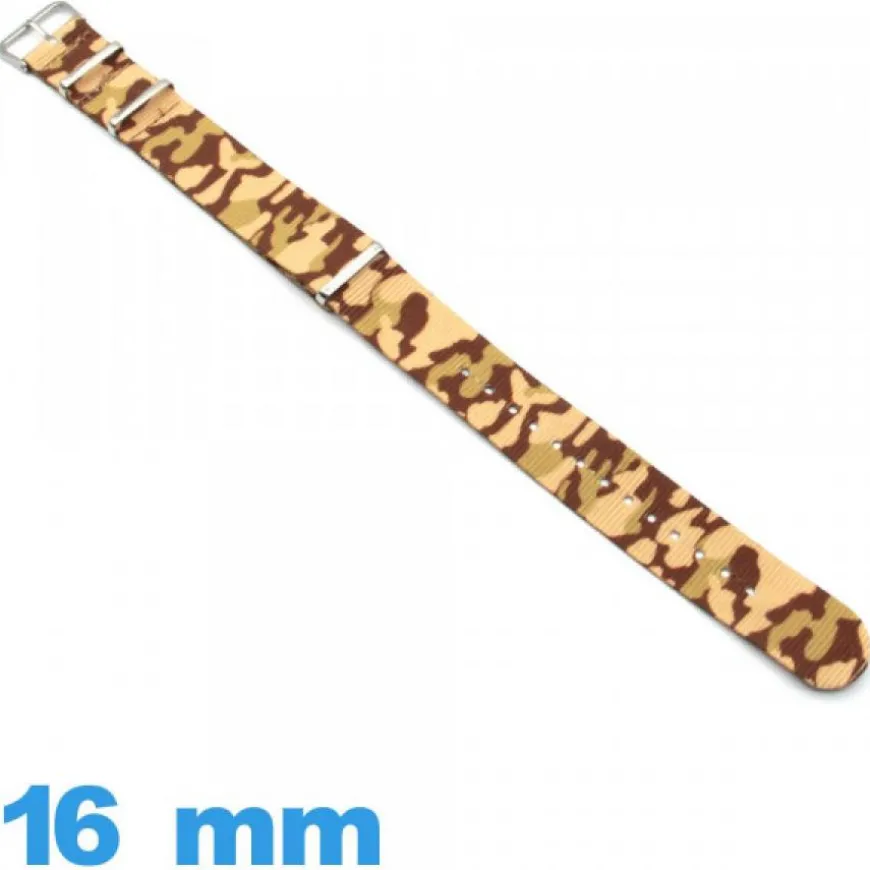 Bracelet Nato Textile Marron 16mm Camouflage de montre