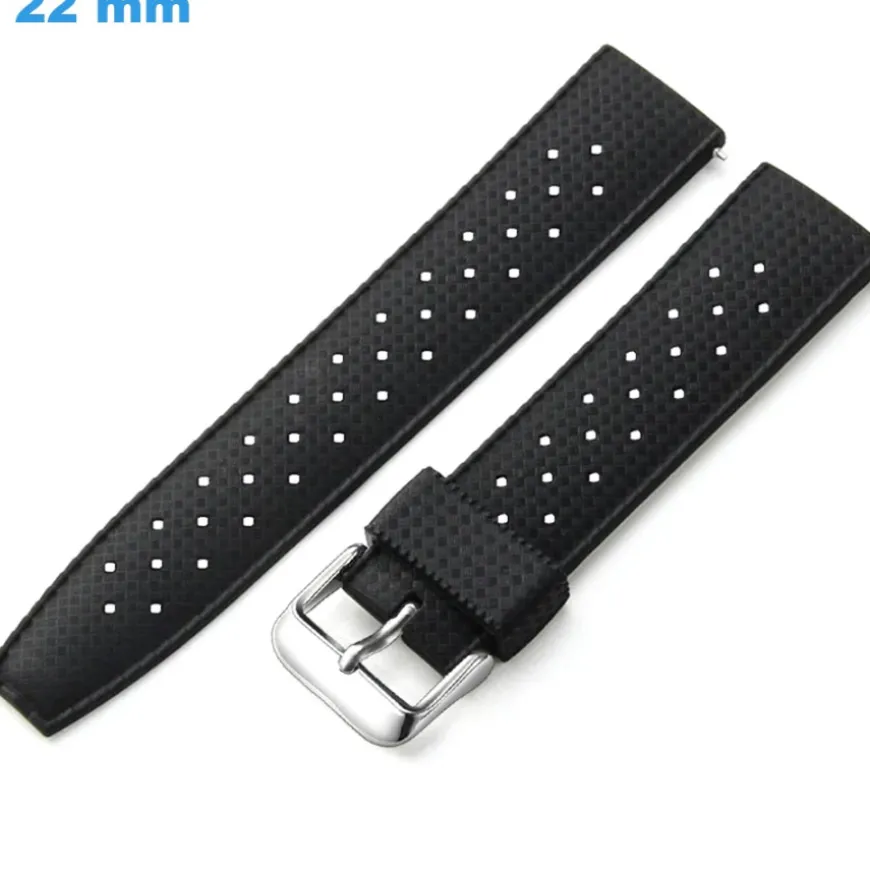 Bracelet Noir 22 mm Caoutchouc montre fermoir Ardillon
