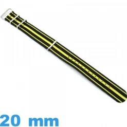 Bracelet Nylon 20 mm Nato Noir et Jaune  de montre