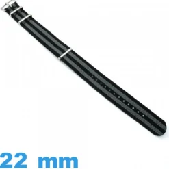 Bracelet Nylon 22mm N.A.T.O Noir et Gris  pour montre
