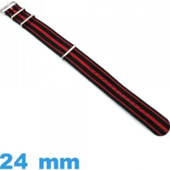 Bracelet Nylon Noir et Rouge  pour montre 24 mm Nato