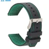 Bracelet pour montre 22 mm Silicone Noir et Vert fermoir Ardillon