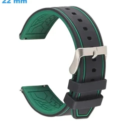 Bracelet pour montre 22 mm Silicone Noir et Vert fermoir Ardillon