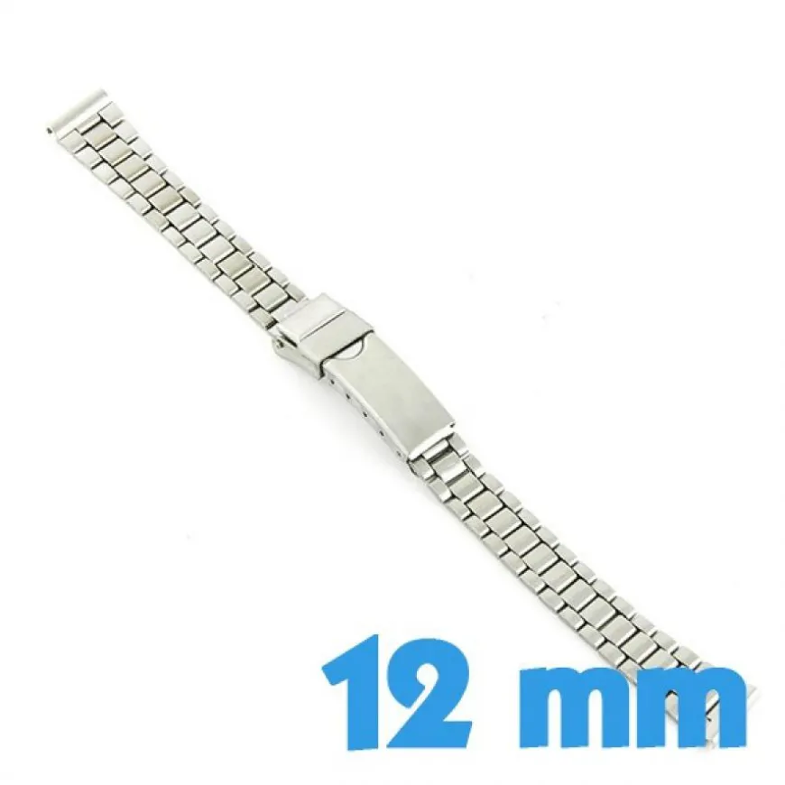 Bracelet pour montre métal argenté pas cher 12 mm boucle déployante